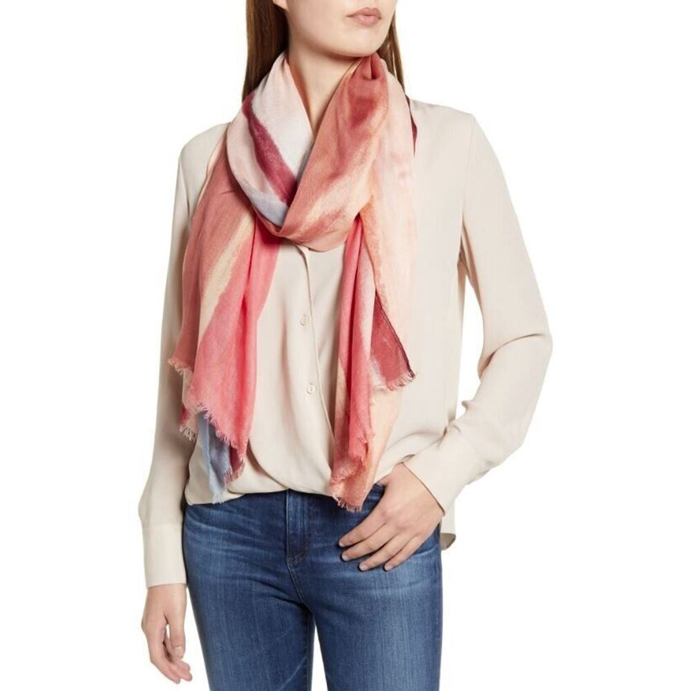 Nordstrom Women's Silk Chiffon Scarf in Pink Rythmic 35"x 79" OS $99